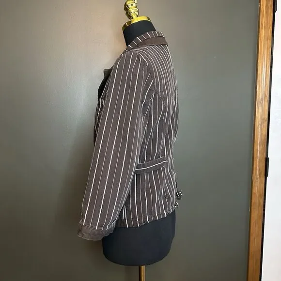 Roxy‎ Brown White Striped Cropped Blazer Jacket Y2K L Large - Picture 5 of 7